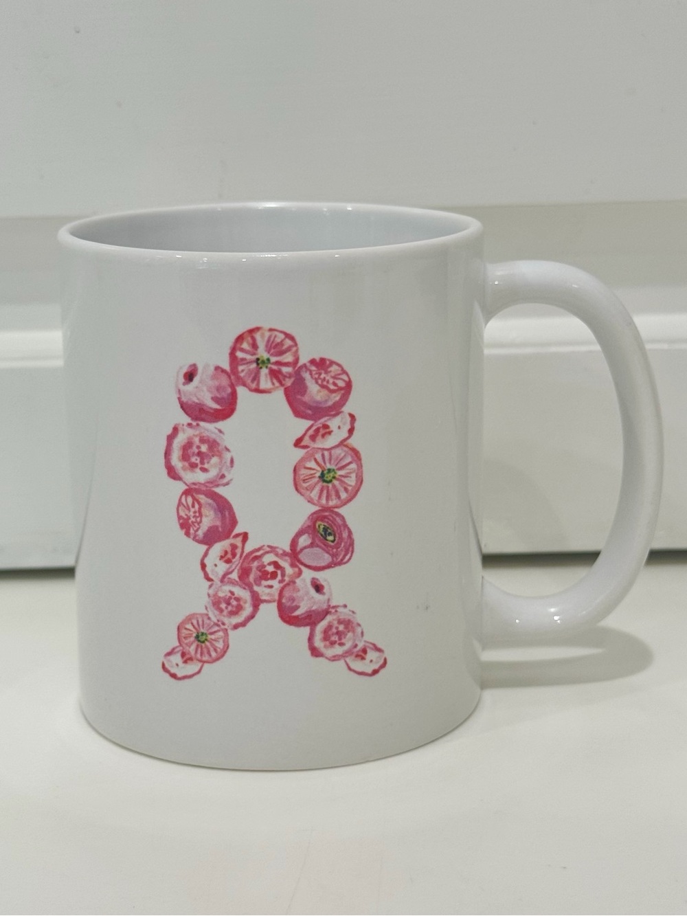NWOT Evelyn Henson Ltd Edition Pink Floral Breast Cancer Ribbon Mug